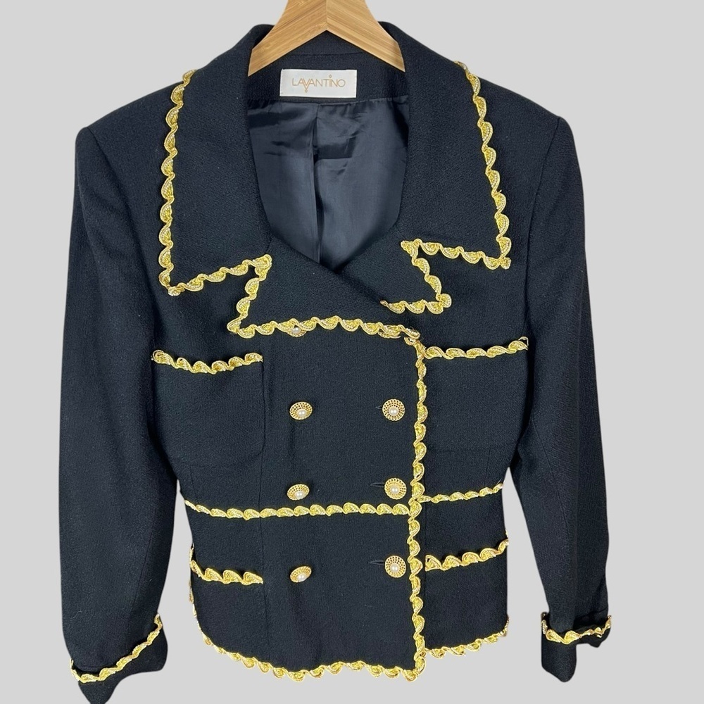 Lavantino Vintage Black Blazer With Gold Trimmings. 100% Wool.